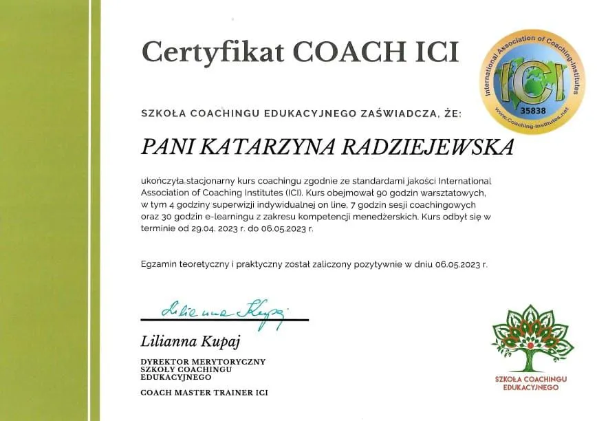Certyfikat Coach ICI