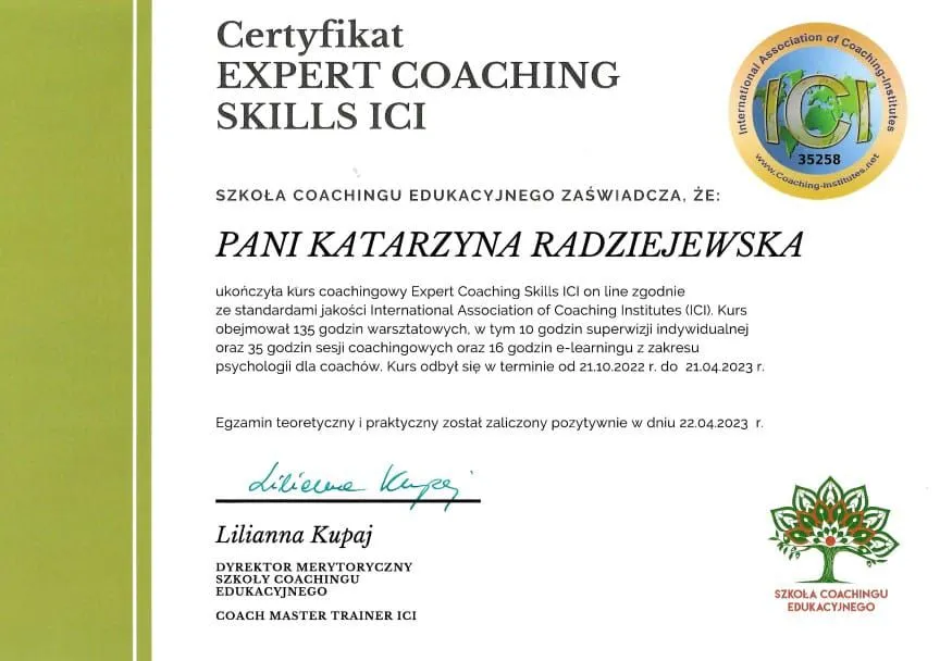 Certyfikat Expert Coaching Skills ICI